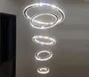 Lyxig stor 1/2/3/4/5/6/7/8RINGS LED RUND CRYSTAL CANDELIER LIGHT SPIRAL PENDANT LAMP Moderna fixturer Stair Dimning