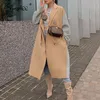 단순한 우아한 낙타 여성 양모 코트 긴 인과 겨울 패션 여자 코트 재킷 하이 스트리트 스플릿 따뜻한 가을 코트 201027