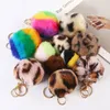 2021 8 cm Twee-kleuren konijnenbont bal sleutelhanger tas pluche auto sleutelhanger houder hanger sleutelhanger ringen voor vrouwen mode-sieraden