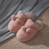 Pantofole con fiocco da donna nuove invernali Caldo gregge Peluche Camera da letto Scarpe da donna piatte in cotone Pantofole pelose da donna in autunno