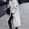 女性の毛皮のフェイクピンクの長いテディベアのジャケットコート女性冬の厚い暖かい特大の分厚いの上の上の上の上の上に