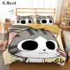 Juego de cama de dibujos animados 3D para niños, juego de funda de cama de lino de Anime, funda nórdica con estampado de gato, diseño único para niñas y niños, sin sábanas 2013325059