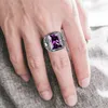Real 925 Sterling Silver Heavy Signet Rings Men's Massive Amethyst 12*16mm Stone Party Male Vintage Jewelry Gift For Husband Top 220216