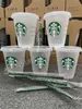 24oz/710ml starbucks arco-íris plástico tumbler reutilizável claro beber copo de fundo plano pilar forma tampa palha caneca bardian