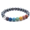 Árvore de vida 8mm sete chakras pulseira lava pedra hematite bola frisado braceletes de óleo essencial difusor de óleo yoga homens mulheres jóias