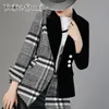 TWOTWINSTYLE Velluto Patchwork di lana Plaid Blazer Cappotto Donna Manica lunga Asimmetrico Abiti da donna Primavera Abiti moda 201023