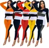 Plus la taille Femmes constract survêtement 2 pcs ensemble survêtements pull hoodies top + leggings casual patchwork Tenues lettre jogging costume 1988