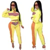 Solid Color Long Sleeve Splicing Multicolor Women 2 Piece Sets Women Slimming Sport Swear 2 Piece Suit