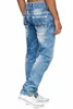 Jeans de moda Homens de cintura alta calça skinny mass de jeans de jeans da primavera Autumn reta Biker Black Blue Troushers Jean