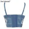 She'smoda New Cut Denm Push Up Bustier Women 's Bralette가 자른 최고 조끼 플러스 사이즈 Y200701