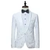 Męskie garnitury Blazers Mens Biały nadruk róży z spodniami Wedding Groom 2 -Układka Kurtka do menu Pant Men Stage Singer Costume 226p