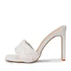 Pantoufles Été Femme Blanc Talons Hauts Mules Diapositives Femmes Tisser En Cuir En Plein Air Gladiateur Sandales À Bout Ouvert Robe De Soirée Chaussures 220308