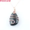 Wojiaer natuursteen koperdraad wrap hanger onregelmatige kraal rose goud ketting voor vrouwen mannen reiki genezende sieraden cadeau BO915