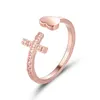 Diamond Cross Ring Adjustable Heart Open Ring Party Decoration Women's Fashion Jewelry Accessories
