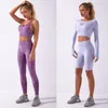 Tenues de yoga 4 pièces sans couture femmes ensemble Sport costume survêtement femme Gymwear Fitness soutien-gorge débardeurs taille haute Leggings vêtements de Sport