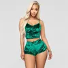 Hot Ladies Velvet Sleepwear Lingerie Ensembles Sexy Spaghetti Strap Shorts Pyjamas Femmes Pyjama Party 2 Piece Set