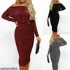 Sukienki swobodne sukienki dla kobiet solidne poza ramię wąsły elegancki damski seksowna slash szyja glitter bodycon impreza wieczorna formalne ubranie