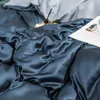 Slipdream النقي الأزرق رمادي 100٪ الحرير مجموعة الفراش الجمال صحي الملكة الملك الحريري لحاف غطاء pillwocase ورقة مسطحة أو ورقة مجهزة