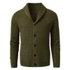 Męski szal Collar Sweter Slim Slim Fit Cable Knit Button Up Black Merino Wełny sweter 211221