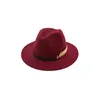 2022 mode Design femmes chaud hiver laine métal feuille ceinture Fedora casquette large bord Cowboy chapeau AD0779