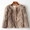 Genuine Full Pelt Fur Jacket Women's Design Rabbit Coat Natural Wholeskin O-Neck Fashion Slim Thin 211220