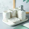 Bath Accessory Set Marble/Soap Supplier/Toothbrush Holder/Vase/soapdish Stamped Gold Ceramic Bathroom Accessories. Supplies1