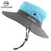 Seau imperméable été hommes femmes pêche au soleil Boonie protection UV large bord Bob randonnée en plein air queue de cheval Panama chapeau Y200714