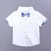 Ensemble de vêtements d'été pour enfants, ensemble de vêtements pour garçons en bas âge, chemise à nœud papillon blanche + short à grille, ensemble de vêtements pour enfants garçons