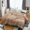 Ny sommarfilt beige säng täcker vit sängbanor tupplur med tofs bambu fiber hem sängkläder mjukt tvättat kast filt 201113