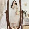 빈티지 드레스 뜨거운 판매 여자 여름 귀여운 달콤한 일본 한국 프레피 스타일 피터 팬 칼라면 버튼 셔츠 드레스 레트로 6918 T200117