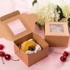 3 크기의 크기 크래프트 종이 케이크 상자 웨딩 홈 파티를위한 창 선물 포장 흰색 갈색 크래프트 종이 상자 도매 lx3317