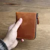 Hot Sale Genuine Leather Male Purse Crazy Horse Handmade Money Bag Vintage Short Small Zipper Wallet Men High Quality Cool Coin Pocket