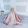 Moda Boncuklu Balo Kızlar Pageant Elbiseler Aplike Uzun Kollu Çiçek Kız Elbise Sheer Jewel Boyun Saten İlk Communion Gowns