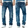 Mens blekta jeans denim byxor lös rakt hög midja män jeans fickor knäppas asiatisk storlek s-xxxl