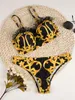 Kvinnor Guldblomma Badkläder Bikini Set Push UpSwimsuit baddräkt Simdräkt