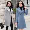 Ny Winter Slim Plus Size Women Woolen Coat Jacket Casual Medium Double Breasted Solid Color Long Sleeve Wool Coats Female LJ201106