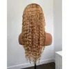 #27 honung blond färg spetsar främre mänskliga hår peruker med babyhår peruanska remy hårstrån jerry lockiga glueless 360 snören frontala peruker