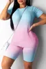 2022 Verão Mulheres Tracksuits T-shirt de Manga Curta + Calções Gradiente Cor 2 Piece Jogger Sets Yoga Outfits Gym Roupas Plus Size