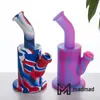 Silicone Food Grade Bong Smoking Hand Pipe 8.4 inches with Down Stem and Glass Bowl Small Portable Dab Oil Rig