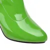 Patent läder knä plattform vinter stövlar kvinnor sida zip lång runda tå högklackat skor kvinna boot
