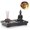 AUGKUN Buddha Statue Zen Garden Sand Meditation Peaceful Relax Decoration Set Spiritual Buddha Incense Burner Feng Shui Decor Y200251P