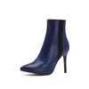 Chaussures habillées automne nouveau Glamour noir bleu femmes bottines mode talons fins dame fête Plus grande taille 12 43 45 48 220303