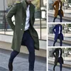 Mens Lattice Woolen Coat Designer Winter British Style Lapel Neck Long Sleeve Loose Trench Coats Fashion Trend Casual Solid Color Outerwear