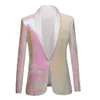 Män Ren vit Rosa paljett Sjal Lapel Kostym Blazer Dubbelsidig Mode Manlig Balklänning Kostym Jacka Nattklubb Sångare Slim Fit Smoking Kostym