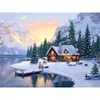 Pinturas DIY 5D Diamante Pintura Casa Bordado Inverno Neve Cenário Completo Quadrado Redondo Mosaico Resina Paisagem Cross Stitch Kits277P