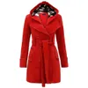 YMING femmes hiver Double boutonnage pois à manches longues manteau mi-longueur Outwear Trench vérifier capuche manteau 201218