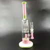 Pink crotch Percolator Glass Bong Water Pipe Hookah with Leaf on Tube about 8 inch Height 5mm Thickness with Bowl for Smoking