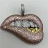 Hip hop iced out pingente boca grande diamante dentes grills pingente colar bling jóias para homens women240w