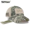 Tacvasen Tactical Camouflage Baseball Caps Men Summer Mesh Exército Militar do Exército Construído Capinhas Capinhas de Trucker Com os EUA Patches de bandeira Y200110