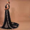 Black Velvet Evening Formal Dresses with Jacket 2021 Gold Lace Embroidery Morocco Kaftan Muslim Prom Dress vestidos de fista